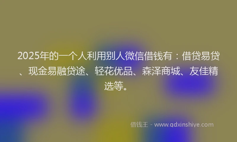 2025年的一个人利用别人微信借钱有：借贷易贷、现金易融贷途、轻花优品、森泽商城、友佳精选等。