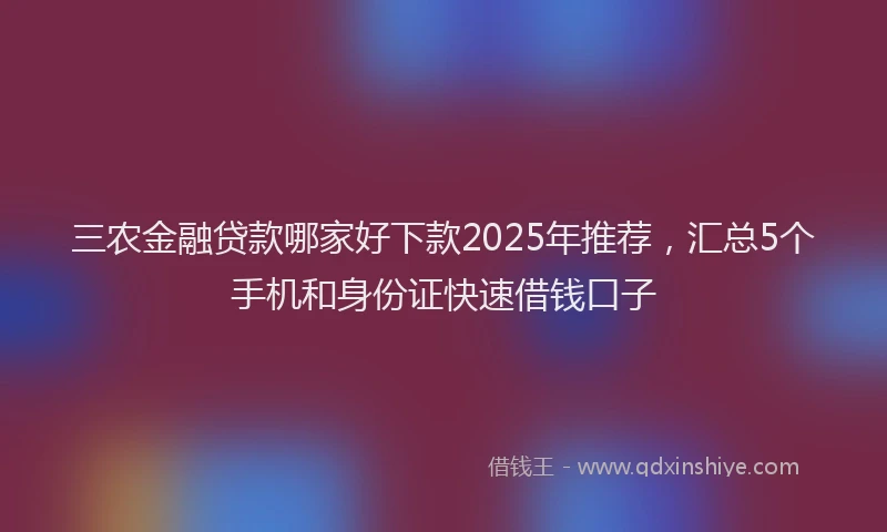 三农金融贷款哪家好下款2025年推荐，汇总5个手机和身份证快速借钱口子