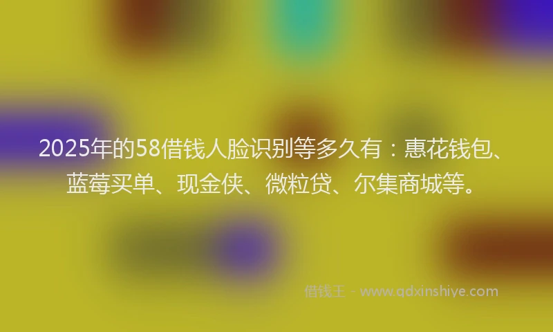 2025年的58借钱人脸识别等多久有：惠花钱包、蓝莓买单、现金侠、微粒贷、尔集商城等。