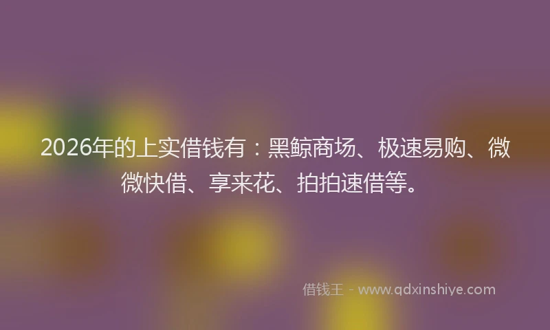 2026年的上实借钱有：黑鲸商场、极速易购、微微快借、享来花、拍拍速借等。