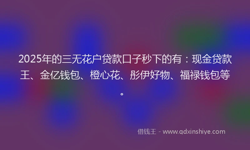 2025年的三无花户贷款口子秒下的有：现金贷款王、金亿钱包、橙心花、彤伊好物、福禄钱包等。