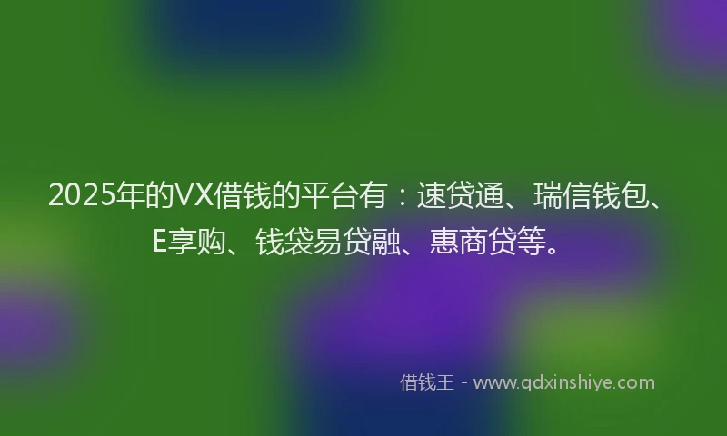 2025年的VX借钱的平台有：速贷通、瑞信钱包、E享购、钱袋易贷融、惠商贷等。