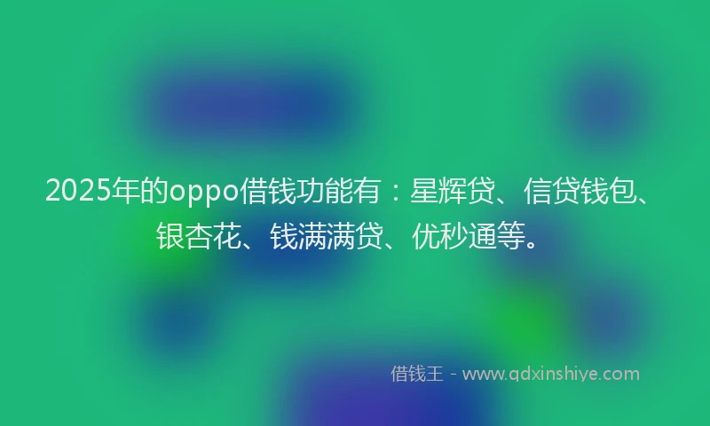 2025年的oppo借钱功能有：星辉贷、信贷钱包、银杏花、钱满满贷、优秒通等。