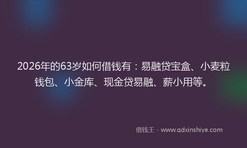 2026年的63岁如何借钱有:易融贷宝盒、小麦粒钱包、小金库、现金贷易融、薪小用等。