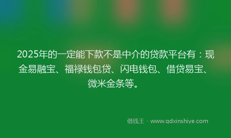 2025年的一定能下款不是中介的贷款平台有：现金易融宝、福禄钱包贷、闪电钱包、借贷易宝、微米金条等。