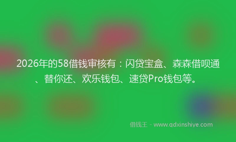 2026年的58借钱审核有:闪贷宝盒、森森借呗通、替你还、欢乐钱包、速贷Pro钱包等。