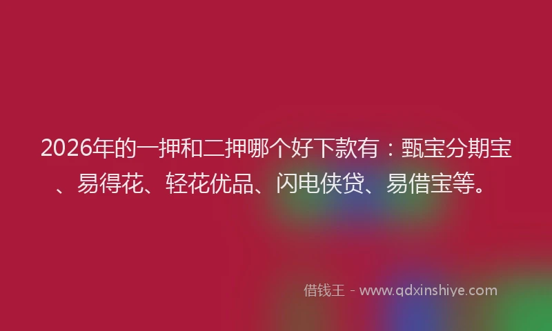 2026年的一押和二押哪个好下款有：甄宝分期宝、易得花、轻花优品、闪电侠贷、易借宝等。