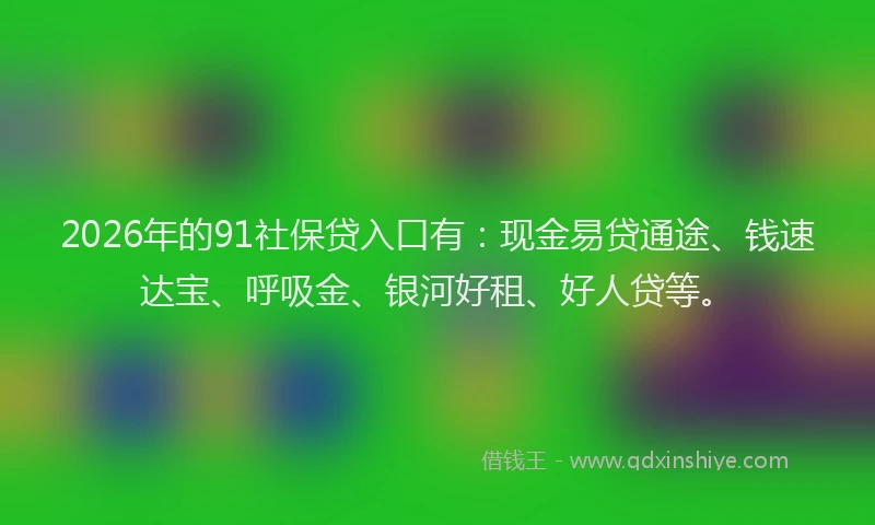 2026年的91社保贷入口有:现金易贷通途、钱速达宝、呼吸金、银河好租、好人贷等。