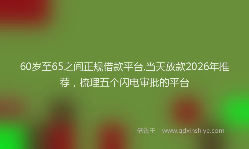 60岁至65之间正规借款平台,当天放款2026年推荐，梳理五个闪电审批的平台
