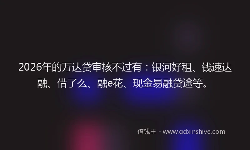 2026年的万达贷审核不过有：银河好租、钱速达融、借了么、融e花、现金易融贷途等。