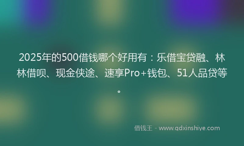 2025年的500借钱哪个好用有：乐借宝贷融、林林借呗、现金侠途、速享Pro+钱包、51人品贷等。