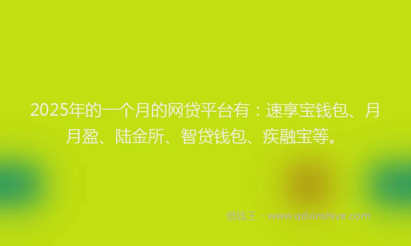 2025年的一个月的网贷平台有：速享宝钱包、月月盈、陆金所、智贷钱包、疾融宝等。