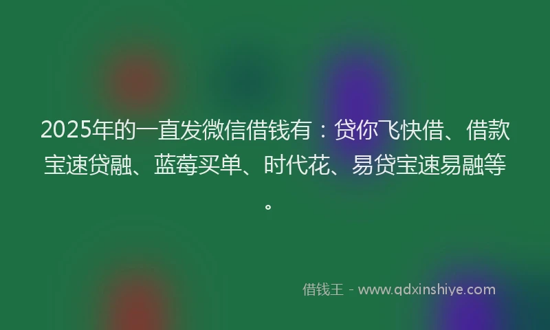 2025年的一直发微信借钱有:贷你飞快借、借款宝速贷融、蓝莓买单、时代花、易贷宝速易融等。