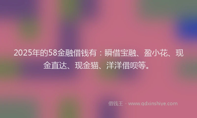 2025年的58金融借钱有：瞬借宝融、盈小花、现金直达、现金猫、洋洋借呗等。