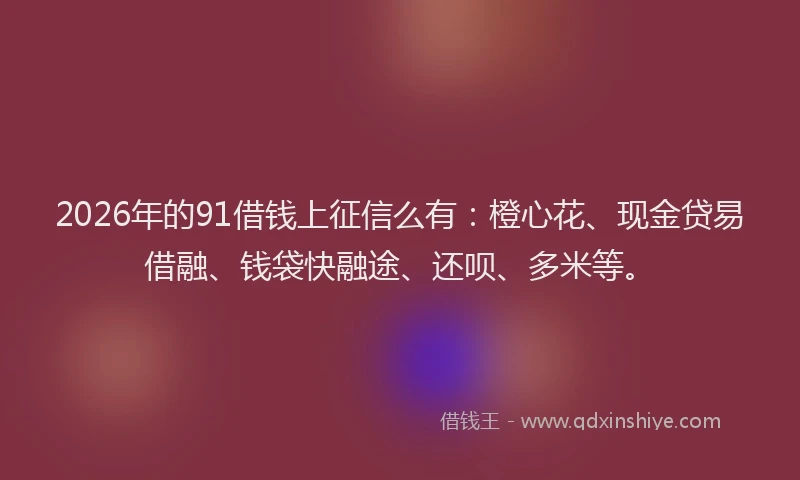 2026年的91借钱上征信么有:橙心花、现金贷易借融、钱袋快融途、还呗、多米等。