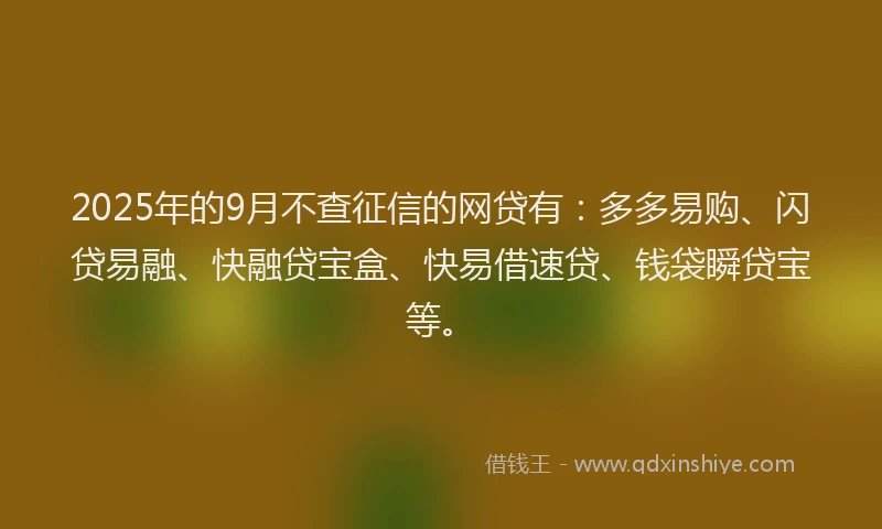 2025年的9月不查征信的网贷有：多多易购、闪贷易融、快融贷宝盒、快易借速贷、钱袋瞬贷宝等。