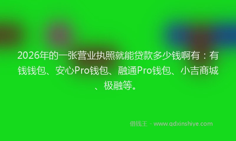 2026年的一张营业执照就能贷款多少钱啊有：有钱钱包、安心Pro钱包、融通Pro钱包、小吉商城、极融等。