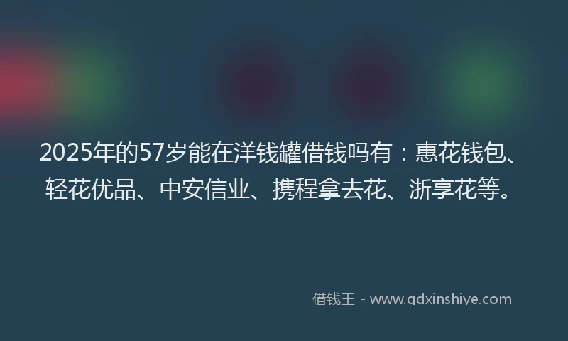 2025年的57岁能在洋钱罐借钱吗有：惠花钱包、轻花优品、中安信业、携程拿去花、浙享花等。