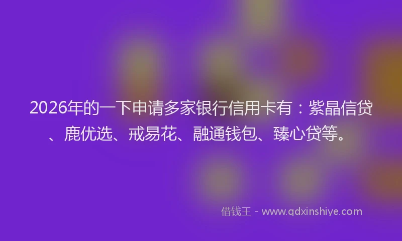 2026年的一下申请多家银行信用卡有：紫晶信贷、鹿优选、戒易花、融通钱包、臻心贷等。