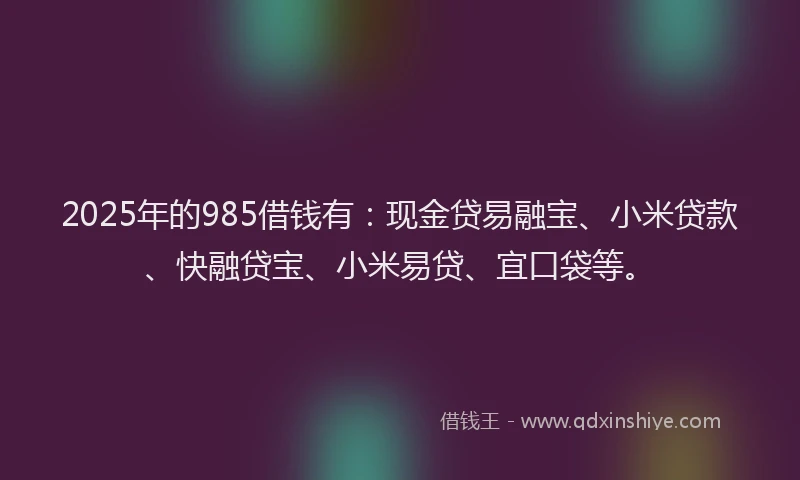 2025年的985借钱有：现金贷易融宝、小米贷款、快融贷宝、小米易贷、宜口袋等。