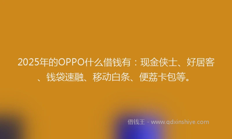 2025年的OPPO什么借钱有：现金侠士、好居客、钱袋速融、移动白条、便荔卡包等。