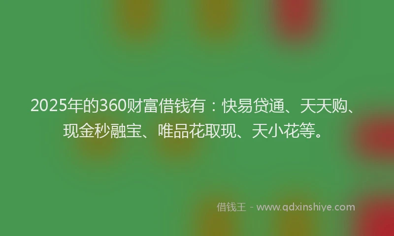 2025年的360财富借钱有：快易贷通、天天购、现金秒融宝、唯品花取现、天小花等。