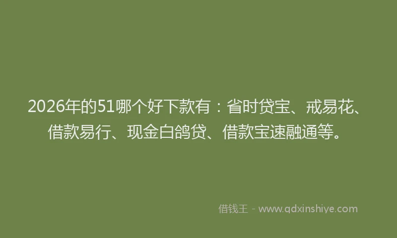 2026年的51哪个好下款有：省时贷宝、戒易花、借款易行、现金白鸽贷、借款宝速融通等。