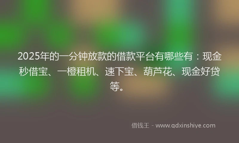 2025年的一分钟放款的借款平台有哪些有:现金秒借宝、一橙租机、速下宝、葫芦花、现金好贷等。