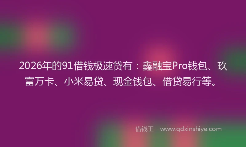 2026年的91借钱极速贷有：鑫融宝Pro钱包、玖富万卡、小米易贷、现金钱包、借贷易行等。