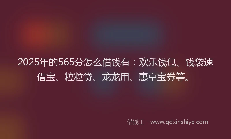 2025年的565分怎么借钱有：欢乐钱包、钱袋速借宝、粒粒贷、龙龙用、惠享宝券等。