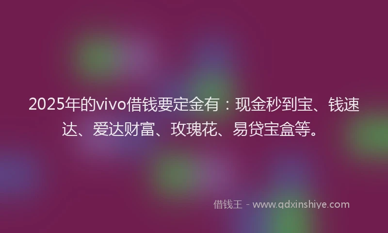 2025年的vivo借钱要定金有：现金秒到宝、钱速达、爱达财富、玫瑰花、易贷宝盒等。