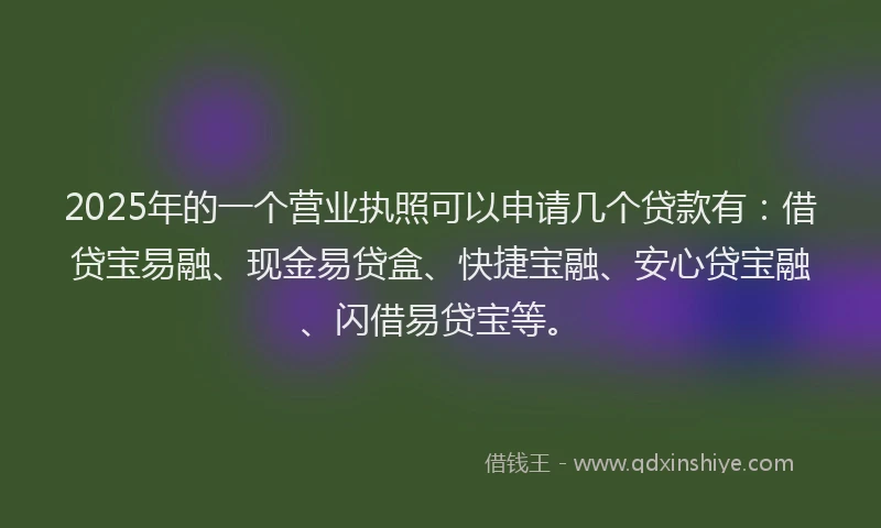 2025年的一个营业执照可以申请几个贷款有:借贷宝易融、现金易贷盒、快捷宝融、安心贷宝融、闪借易贷宝等。