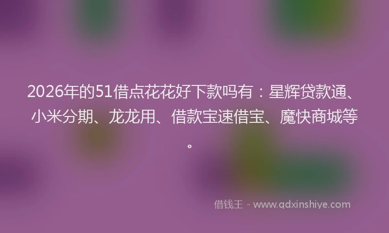 2026年的51借点花花好下款吗有：星辉贷款通、小米分期、龙龙用、借款宝速借宝、魔快商城等。