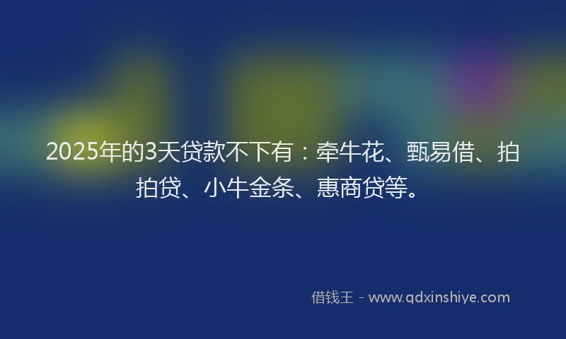 2025年的3天贷款不下有：牵牛花、甄易借、拍拍贷、小牛金条、惠商贷等。