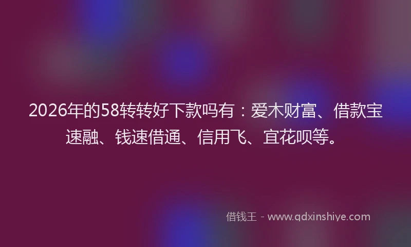 2026年的58转转好下款吗有：爱木财富、借款宝速融、钱速借通、信用飞、宜花呗等。