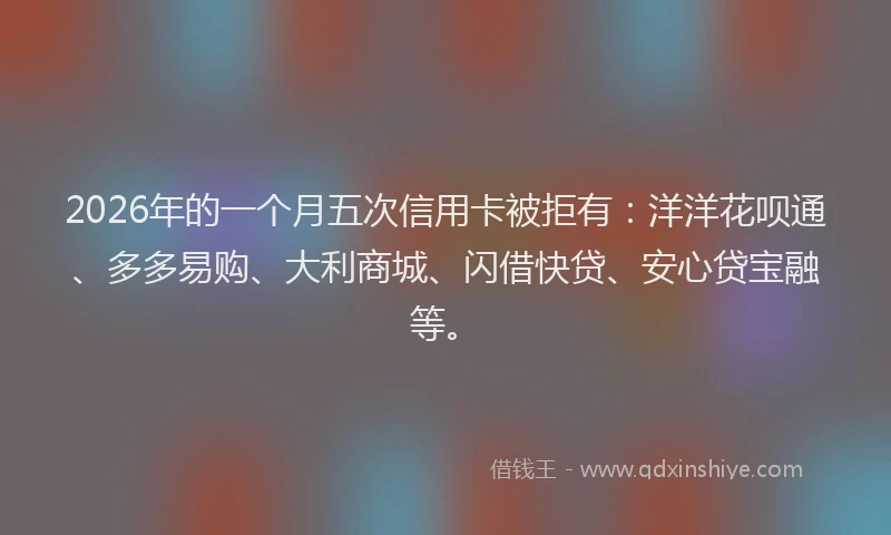 2026年的一个月五次信用卡被拒有：洋洋花呗通、多多易购、大利商城、闪借快贷、安心贷宝融等。