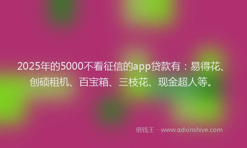 2025年的5000不看征信的app贷款有:易得花、创硕租机、百宝箱、三枝花、现金超人等。