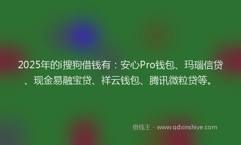 2025年的i搜狗借钱有:安心Pro钱包、玛瑙信贷、现金易融宝贷、祥云钱包、腾讯微粒贷等。