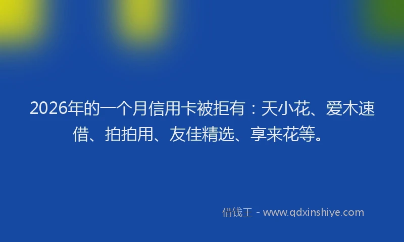 2026年的一个月信用卡被拒有:天小花、爱木速借、拍拍用、友佳精选、享来花等。