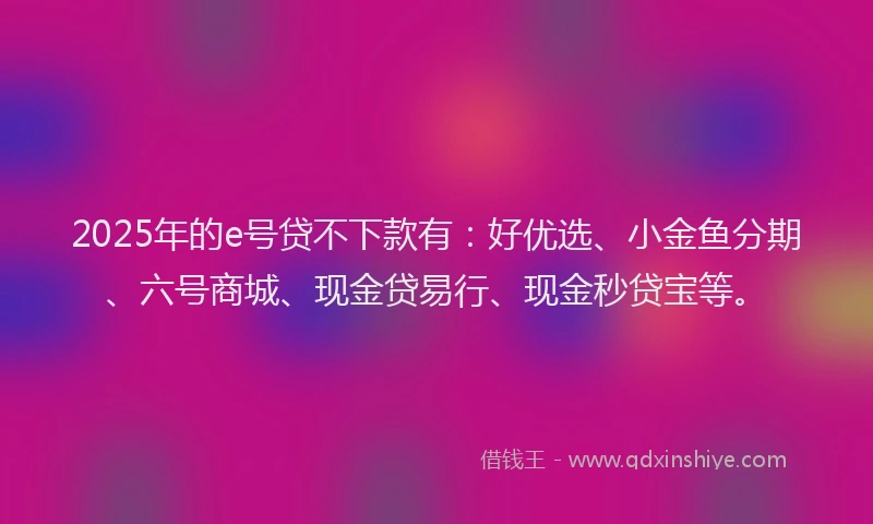 2025年的e号贷不下款有：好优选、小金鱼分期、六号商城、现金贷易行、现金秒贷宝等。