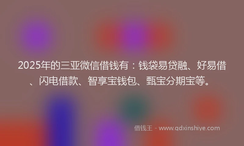 2025年的三亚微信借钱有：钱袋易贷融、好易借、闪电借款、智享宝钱包、甄宝分期宝等。