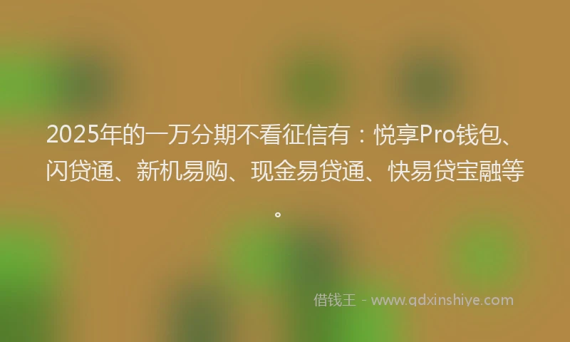 2025年的一万分期不看征信有:悦享Pro钱包、闪贷通、新机易购、现金易贷通、快易贷宝融等。