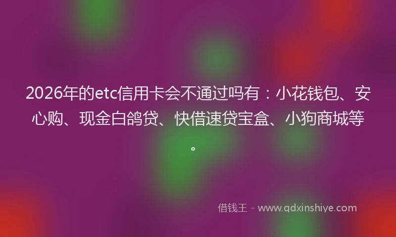 2026年的etc信用卡会不通过吗有：小花钱包、安心购、现金白鸽贷、快借速贷宝盒、小狗商城等。
