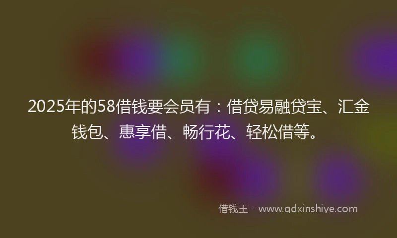 2025年的58借钱要会员有：借贷易融贷宝、汇金钱包、惠享借、畅行花、轻松借等。