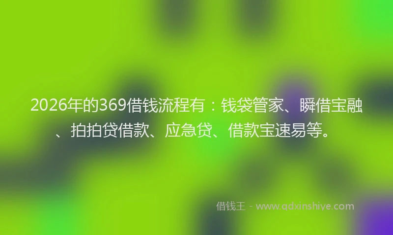 2026年的369借钱流程有:钱袋管家、瞬借宝融、拍拍贷借款、应急贷、借款宝速易等。