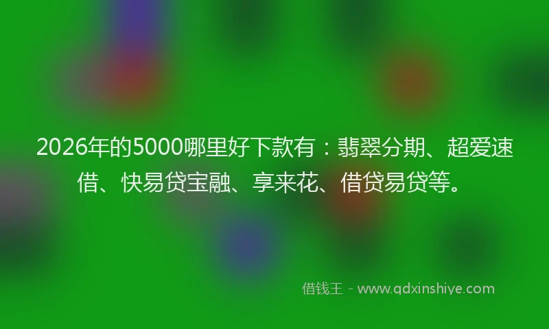 2026年的5000哪里好下款有：翡翠分期、超爱速借、快易贷宝融、享来花、借贷易贷等。