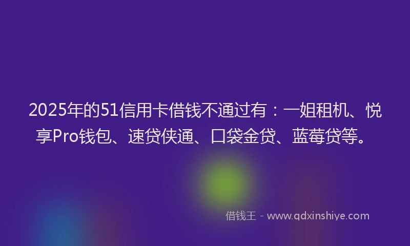 2025年的51信用卡借钱不通过有：一姐租机、悦享Pro钱包、速贷侠通、口袋金贷、蓝莓贷等。