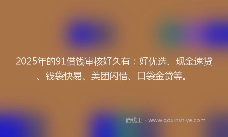 2025年的91借钱审核好久有：好优选、现金速贷、钱袋快易、美团闪借、口袋金贷等。