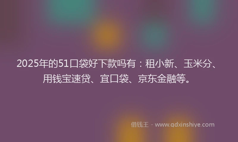 2025年的51口袋好下款吗有:租小新、玉米分、用钱宝速贷、宜口袋、京东金融等。
