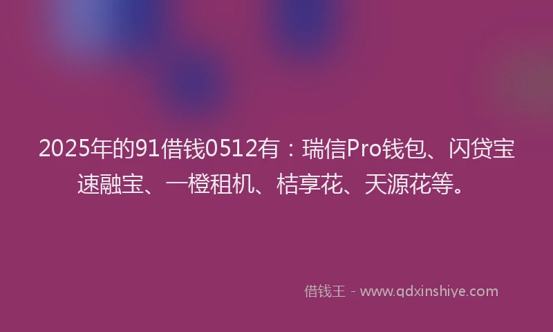 2025年的91借钱0512有:瑞信Pro钱包、闪贷宝速融宝、一橙租机、桔享花、天源花等。